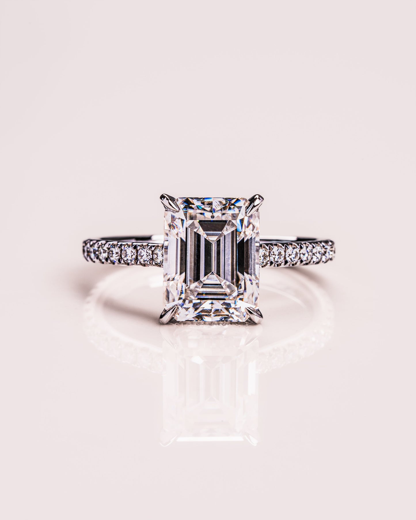 2.30 CT Radiant Cut Solitaire Hidden Halo/ Pave Setting Moissanite Engagement Ring