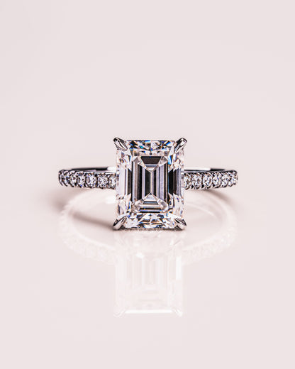 2.30 CT Radiant Cut Solitaire Hidden Halo/ Pave Setting Moissanite Engagement Ring