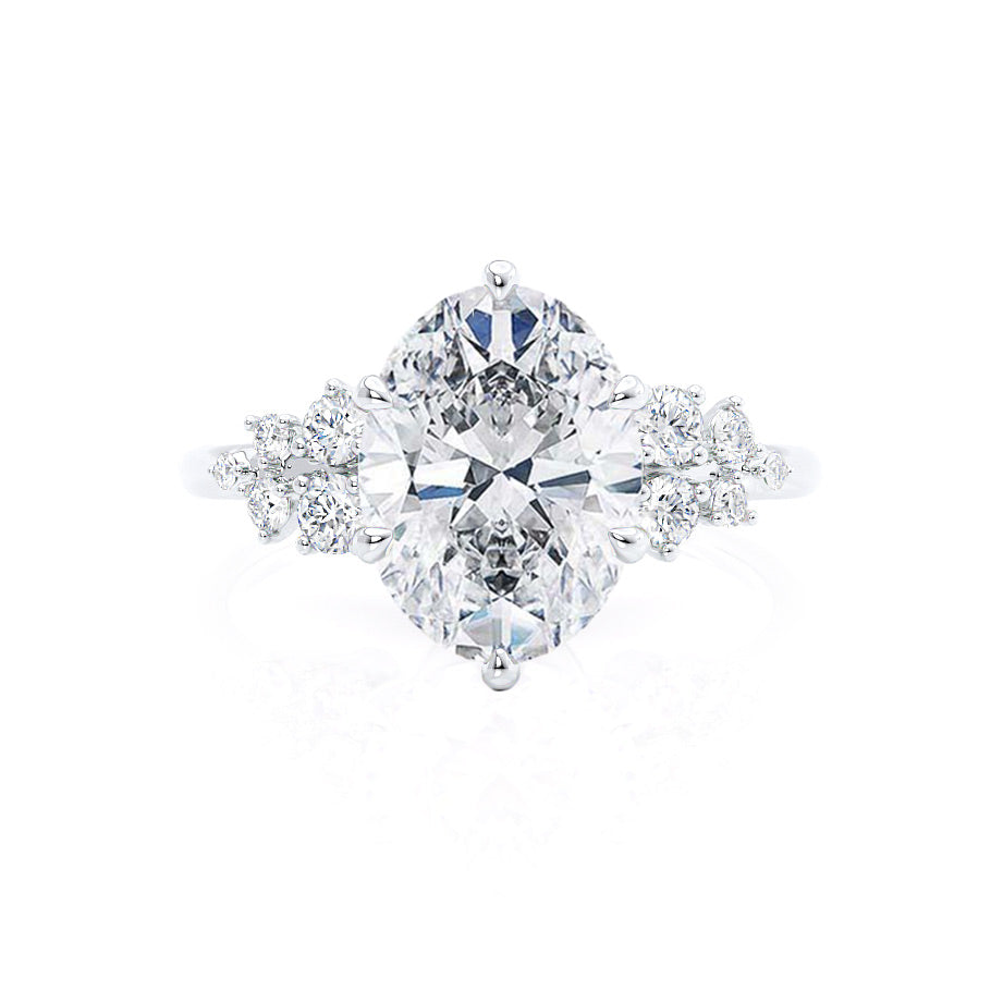 2.52 CT Oval Shaped Moissanite Cluster Style Engagement Ring