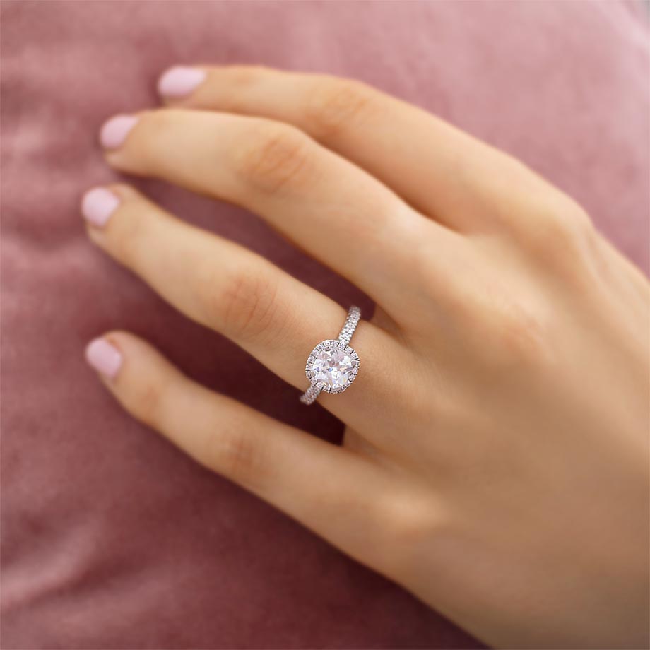 1.30 CT Cushion Shaped Moissanite Halo Style Engagement Ring