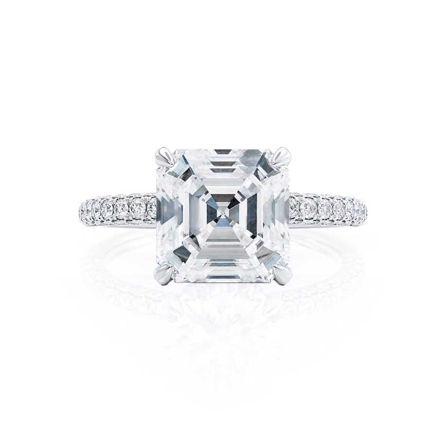 1.30 CT Asscher Shaped Moissanite Hidden Halo Style Engagement Ring