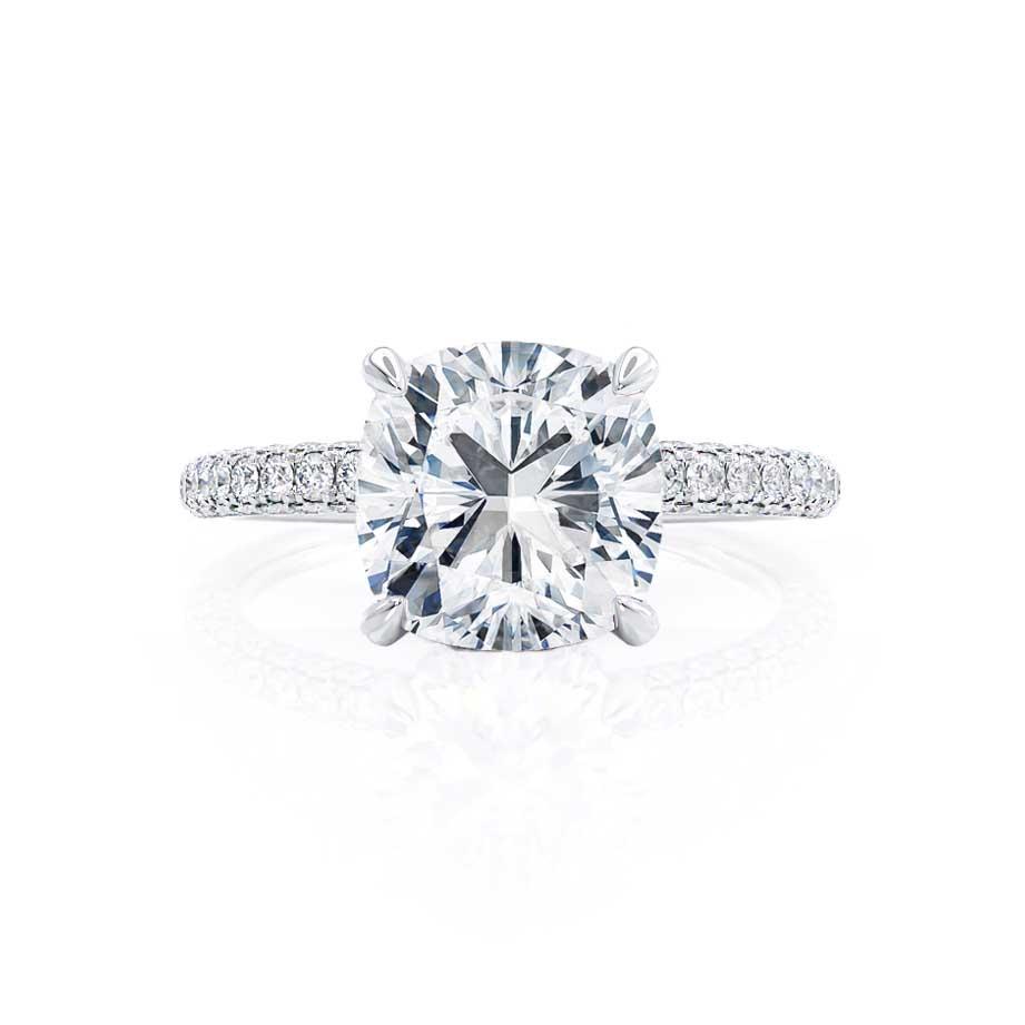 1.10 CT Cushion Shaped Moissanite Hidden Halo Style Engagement Ring