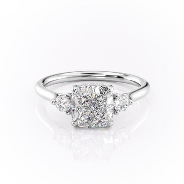 2.15 CT Cushion Cut Three Stones Moissanite Engagement Ring