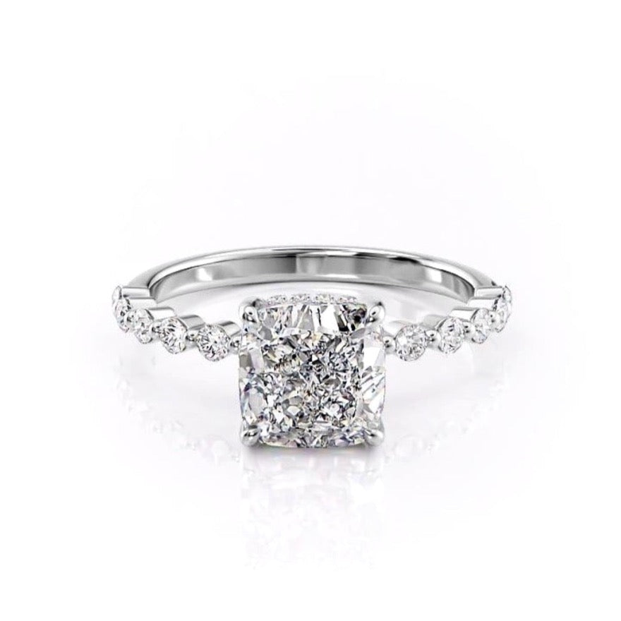 2.15 CT Cushion Cut Hidden Halo & Pave Moissanite Engagement Ring