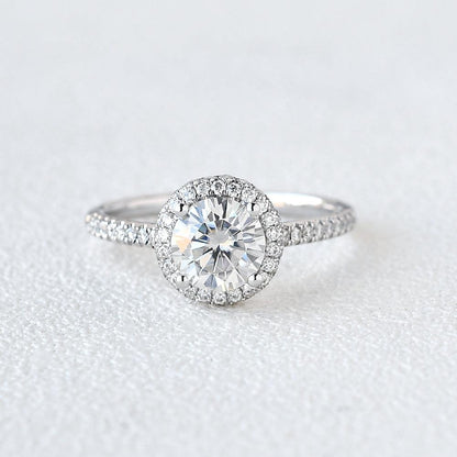 1.0 CT Round Cut Halo Pave Moissanite Engagement Ring