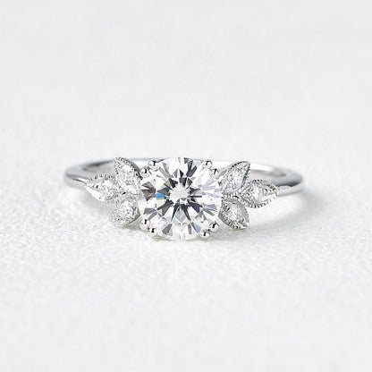 1.0 CT Round Cut Art Deco Moissanite Engagement Ring