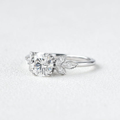 1.0 CT Round Cut Art Deco Moissanite Engagement Ring