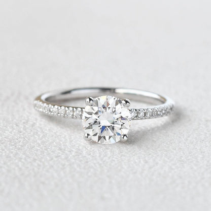 1.0 CT Round Cut Solitaire Pave Moissanite Engagement Ring