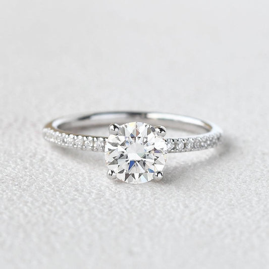 1.0 CT Round Cut Solitaire Pave Moissanite Engagement Ring