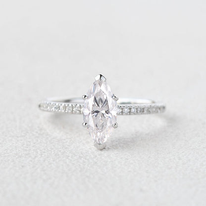 1.0 CT Marquise Cut Solitaire Pave Moissanite Engagement Ring