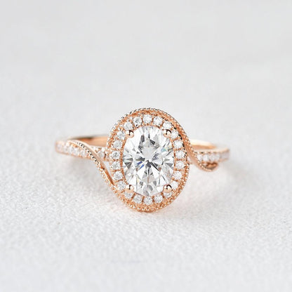 1.33 CT Oval Cut Halo Pave Moissanite Engagement Ring