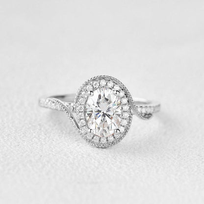 1.33 CT Oval Cut Halo Pave Moissanite Engagement Ring