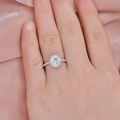 1.0 CT Round Cut Halo Pave Moissanite Engagement Ring