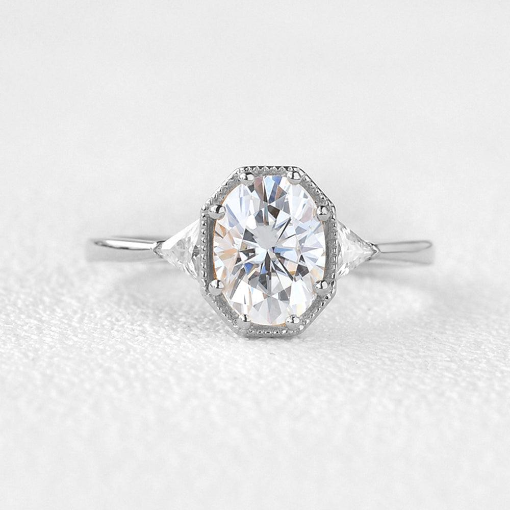 1.33 CT Oval Cut Three Stone Moissanite Engagement Ring