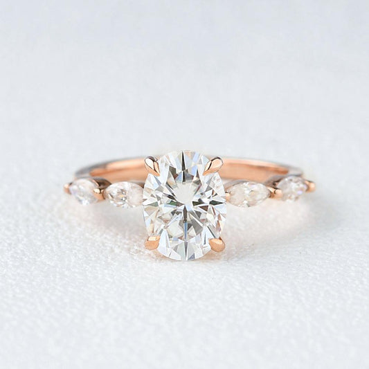 1.33 CT Oval Cut Solitaire Pave Moissanite Engagement Ring