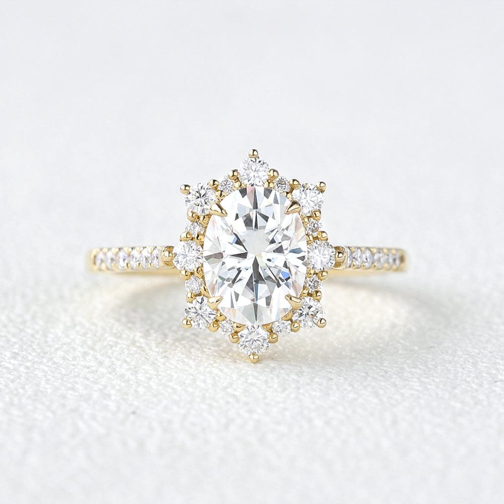 1.33 CT Oval Cut Halo Pave Moissanite Engagement Ring