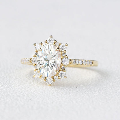 1.33 CT Oval Cut Halo Pave Moissanite Engagement Ring