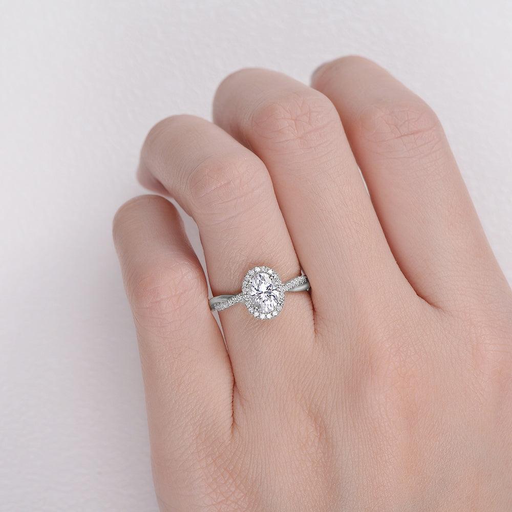 1.33 CT Oval Cut Halo Twisted Pave Moissanite Engagement Ring