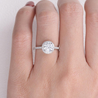 1.0 CT Round Cut Halo Pave Moissanite Engagement Ring