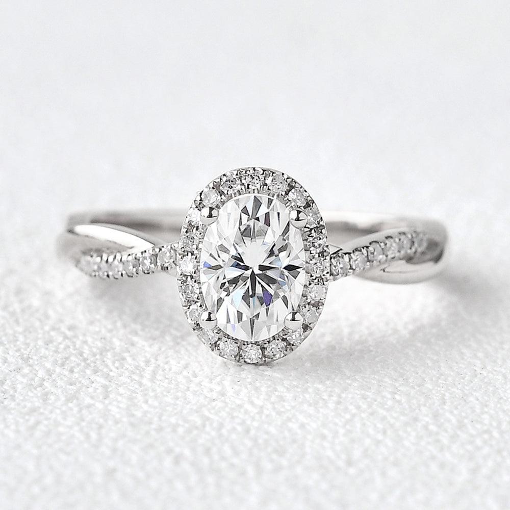 1.33 CT Oval Cut Halo Twisted Pave Moissanite Engagement Ring