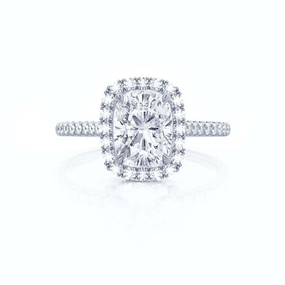 2.30 CT Elongated Cushion Shaped Moissanite Halo Style Engagement Ring