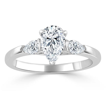 1.0 CT Pear Cut Moissanite Three Stone Engagement Ring