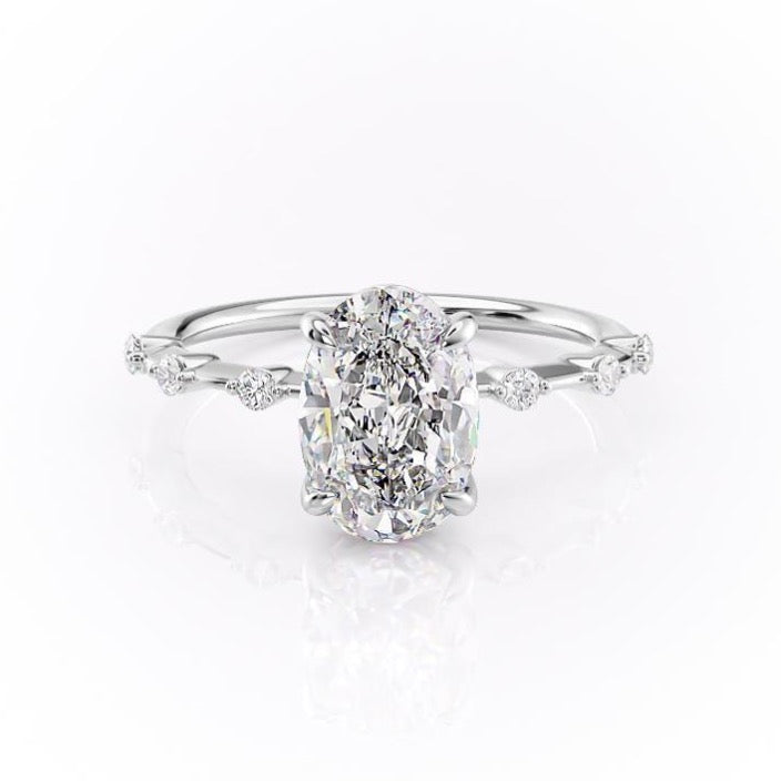 2.72 CT Oval Cut Solitaire Dainty Pave Moissanite Engagement Ring