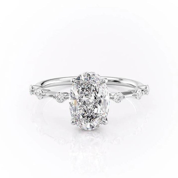 2.10 CT Oval Cut Solitaire Dainty Pave Moissanite Engagement Ring