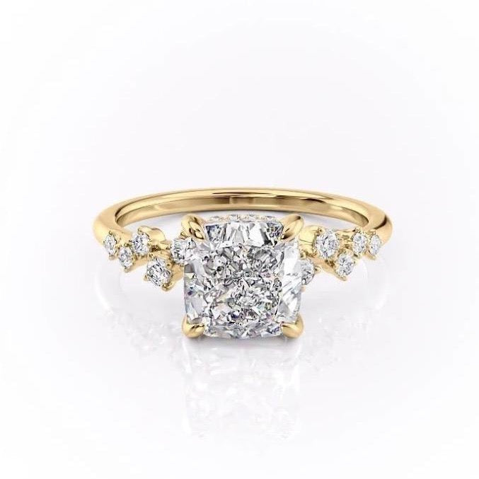 2.54 CT Cushion Cut Cluster Moissanite Engagement Ring