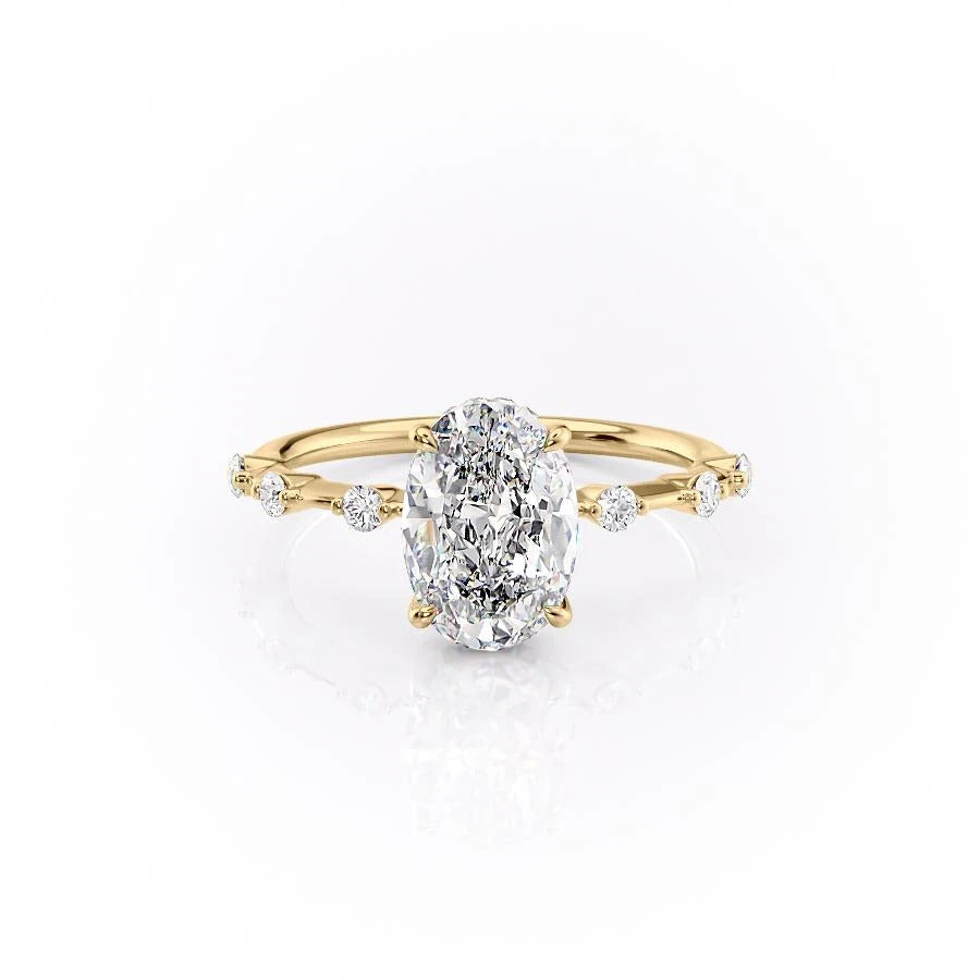 2.10 CT Oval Cut Solitaire Dainty Pave Moissanite Engagement Ring