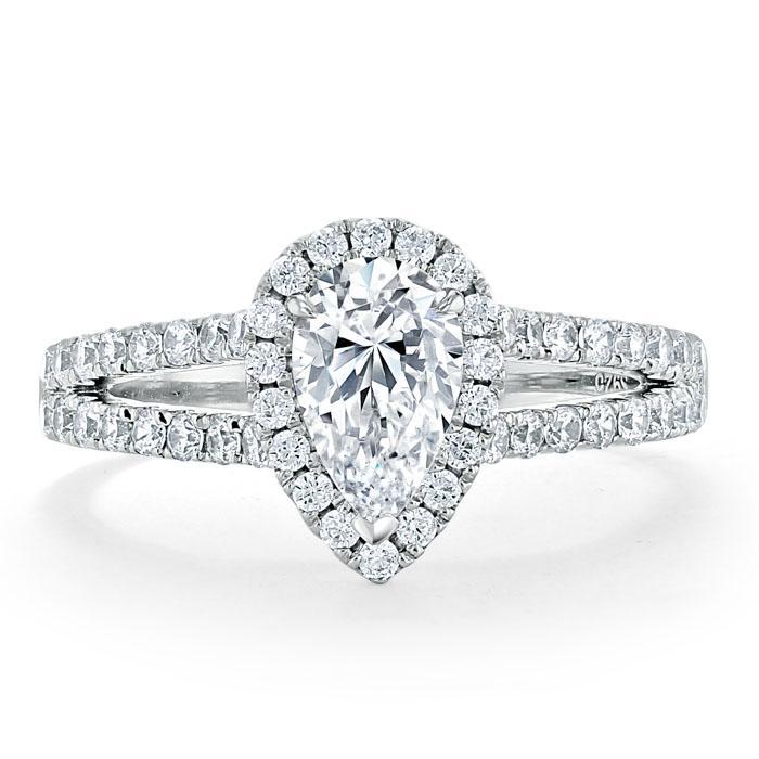 0.75 CT Pear Cut Halo Split Shank Setting Moissanite Engagement Ring