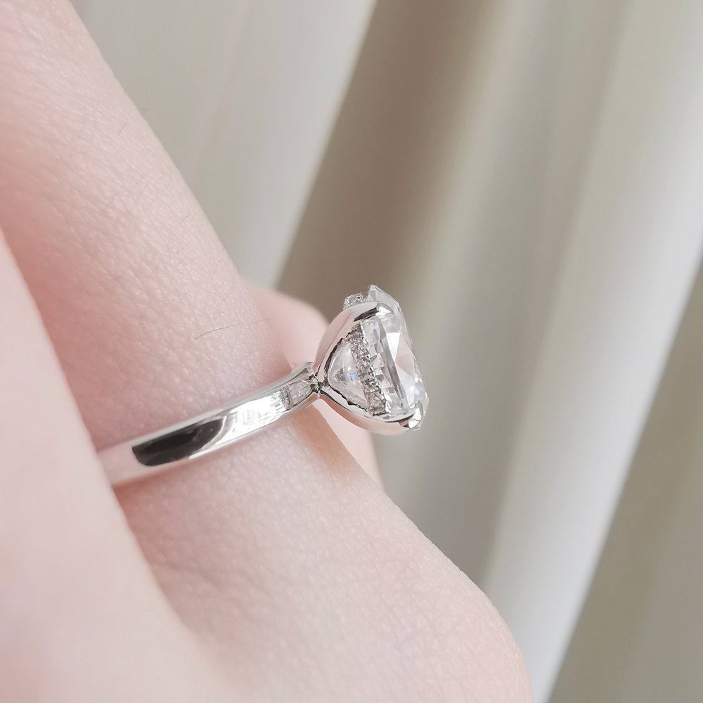 1.50 CT Oval Shaped Moissanite Hidden Halo Engagement Ring