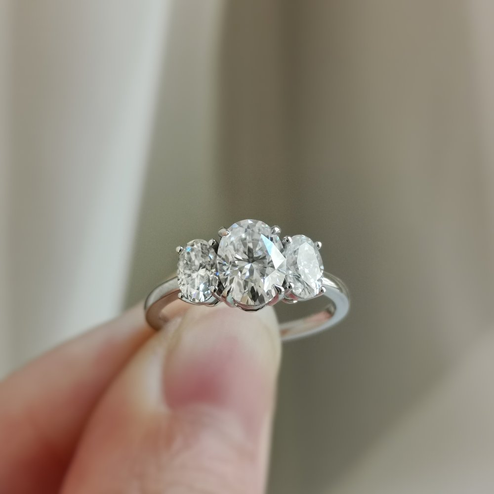 1.50 CT Oval Shaped Moissanite Three Stone Engagement Ring