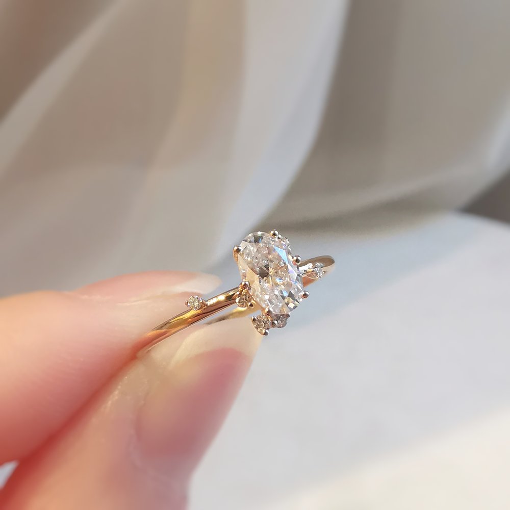 0.50 CT Oval Shaped Moissanite Cluster Engagement Ring