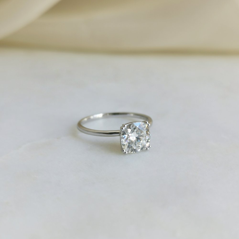 1.50 CT Cushion Shaped Moissanite Solitaire Engagement Ring