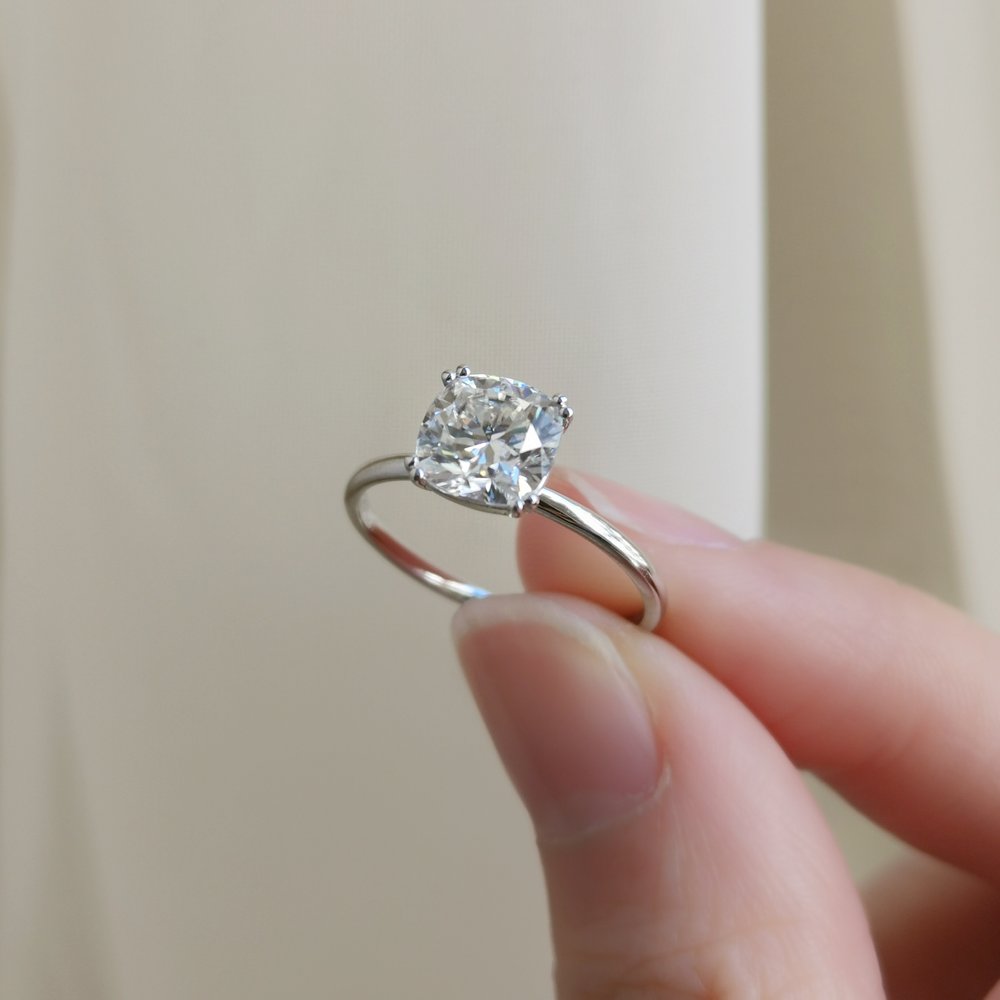 1.50 CT Cushion Shaped Moissanite Solitaire Engagement Ring