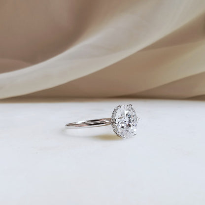 3.0 CT Round Shaped Moissanoite Hidden Halo Engagement Ring