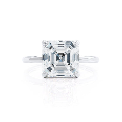 0.95 CT Asscher Shaped Moissanite Hidden Halo Style Engagement Ring