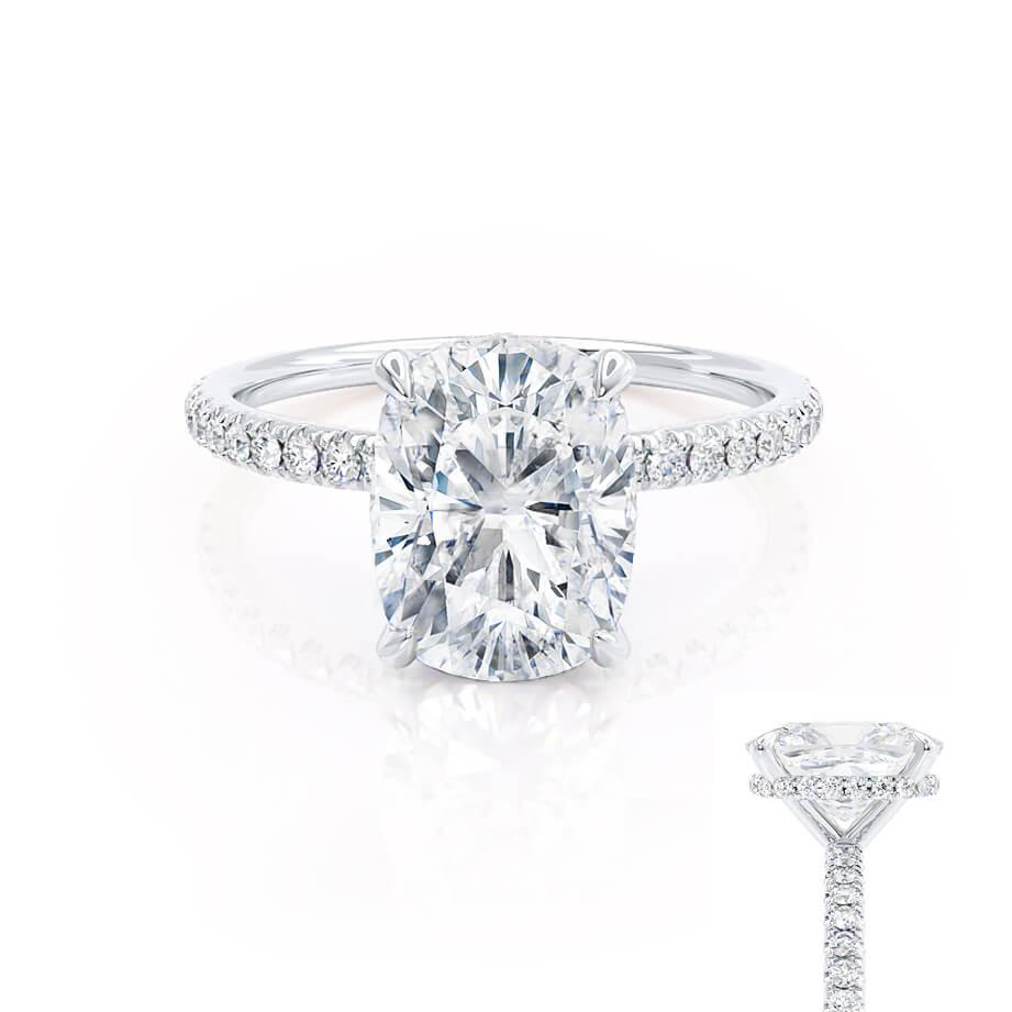 2.30 CT Elongated Cushion Shaped Moissanite Hidden Halo Style Engagement Ring