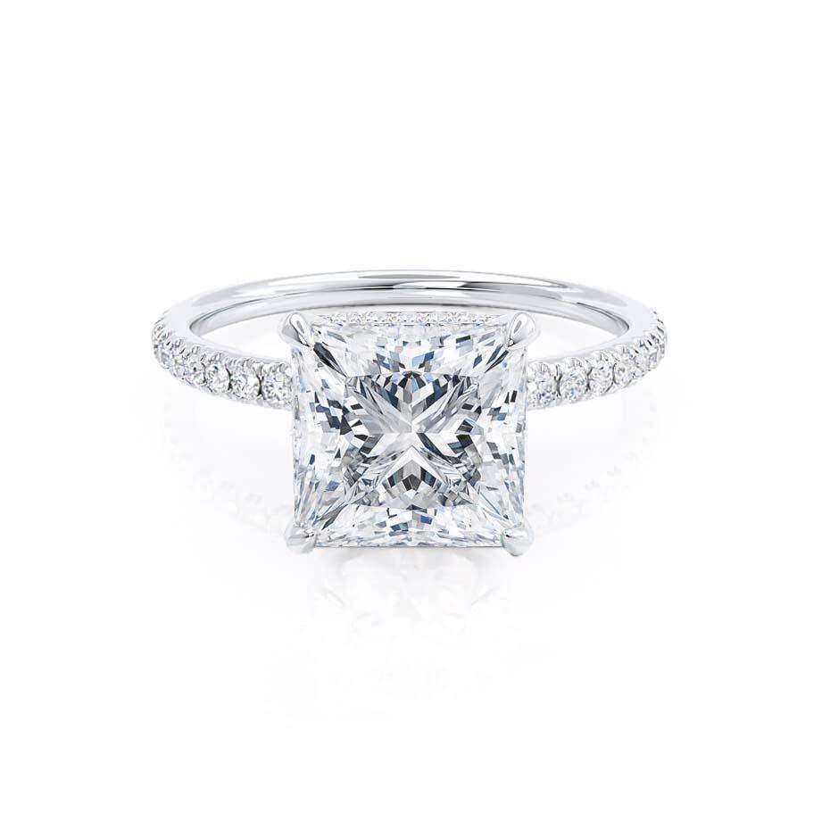 1.50 CT Princess Shaped Moissanite Hidden Halo Style Engagement Ring