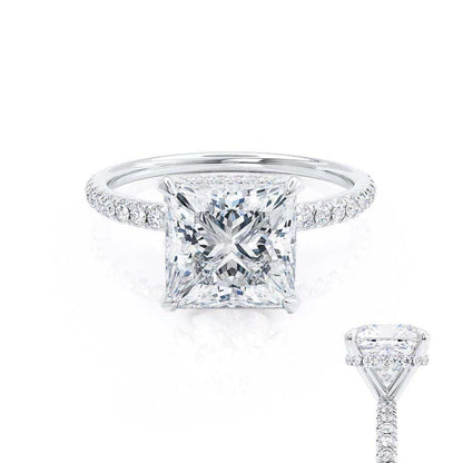 1.50 CT Princess Shaped Moissanite Hidden Halo Style Engagement Ring