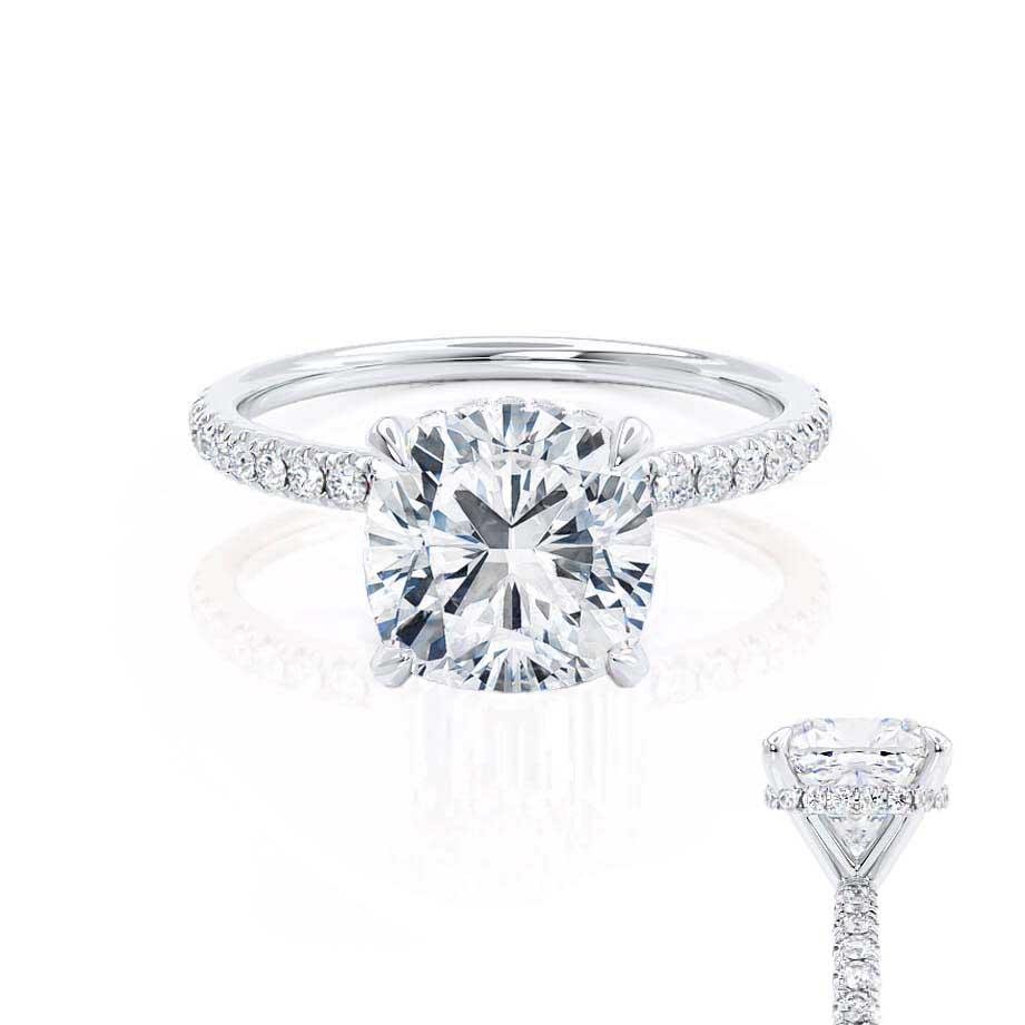 2.40 CT Cushion Shaped Moissanite Hidden Halo Style Engagement Ring