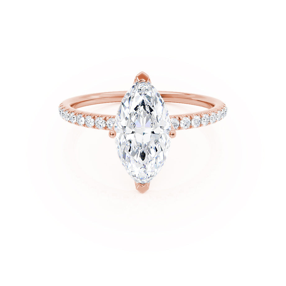 1.0 CT Marquise Shaped Moissanite Solitaire Pave Style Engagement Ring