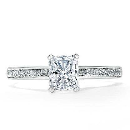 0.75 CT Radiant Cut Solitaire Hidden Halo/ Pave Setting Moissanite Engagement Ring