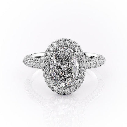 2.10 CT Oval Cut Halo Triple Pave Setting Moissanite Engagement Ring