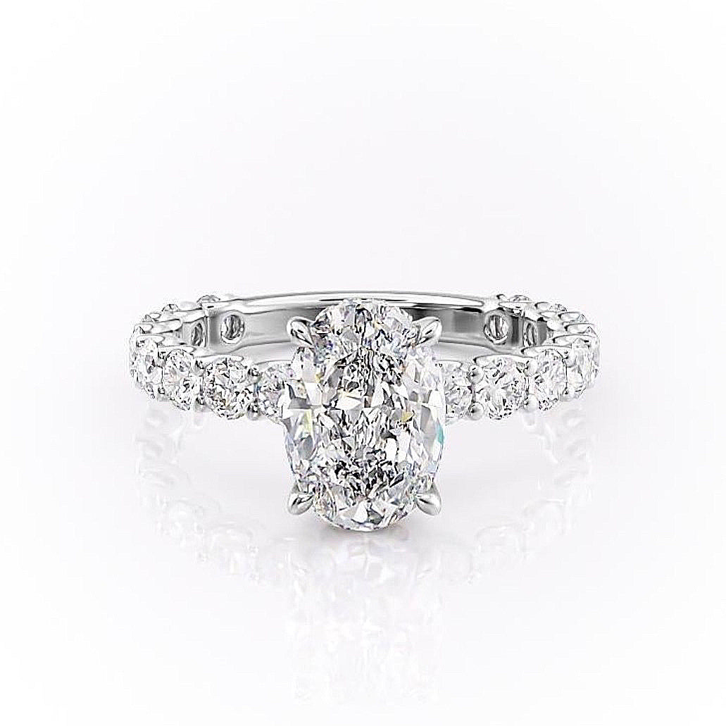 2.10 CT Oval Cut Solitaire Pave Setting Moissanite Engagement Ring