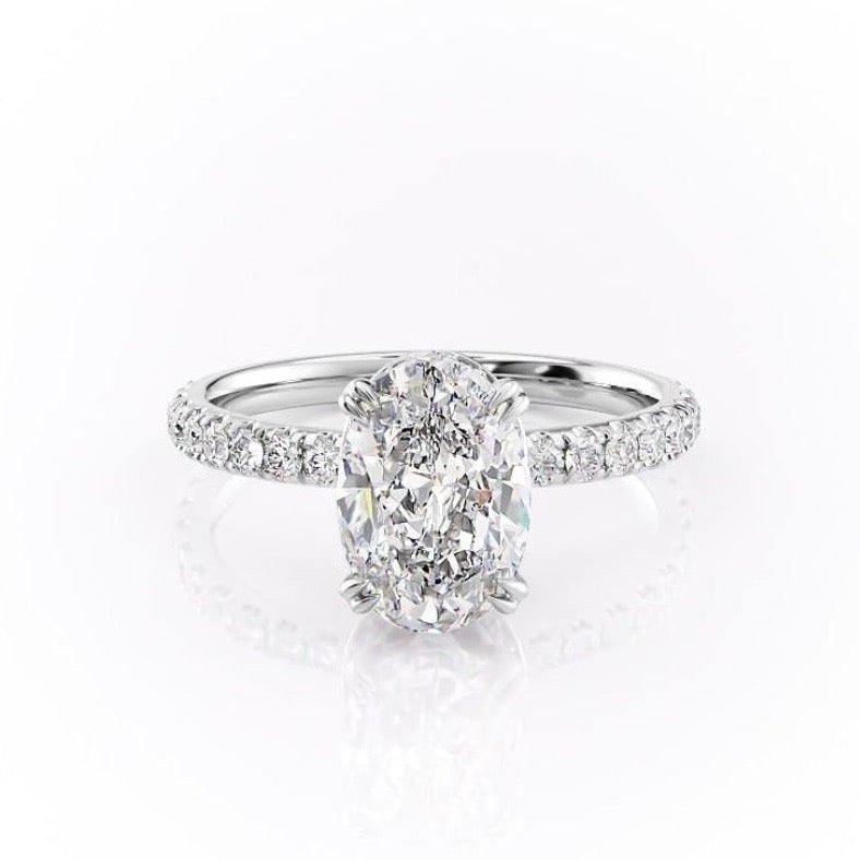 2.10 CT Oval Cut Hidden Halo Pave Setting Moissanite Engagement Ring