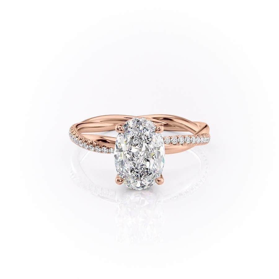 2.10 Oval Solitaire & Twisted Pave Setting Moissanite Engagement Ring