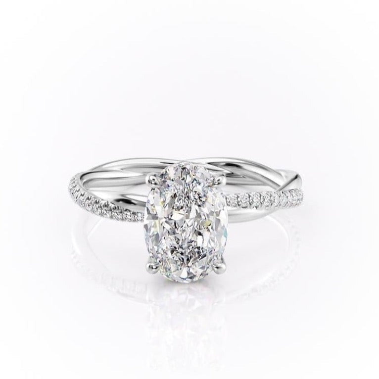 2.10 Oval Solitaire & Twisted Pave Setting Moissanite Engagement Ring