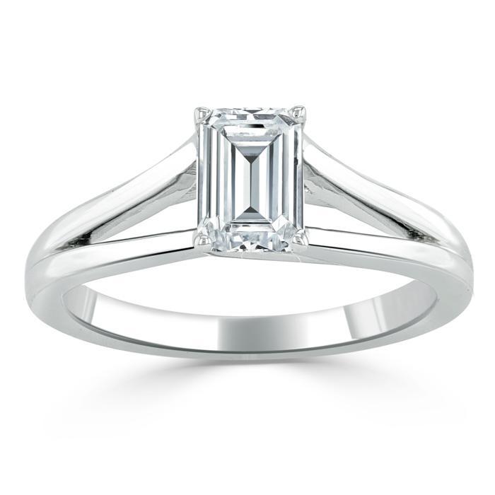 0.75 CT Emerald Cut Solitaire Split Shank Moissanite Engagement Ring